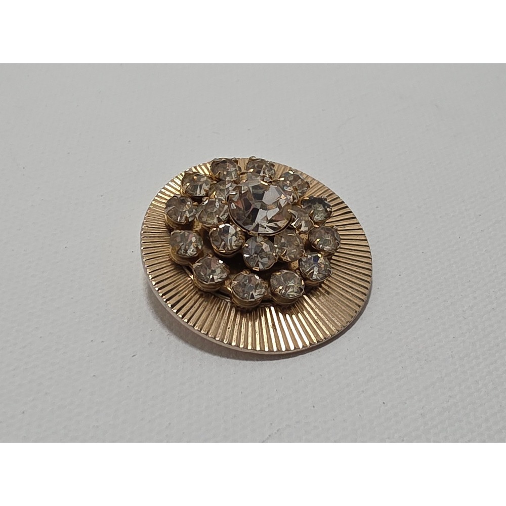 Vintage Gold Tone Sunburst Rhinestone Brooch Tiered Crystal Cluster Pin